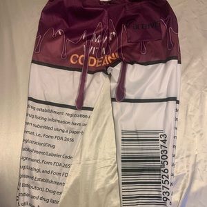 Barcode trousers, purple and black print- never worn